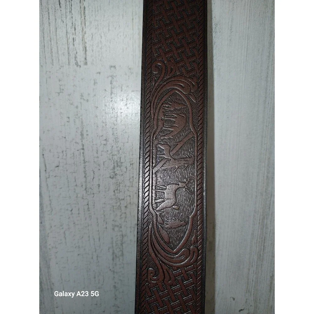 Brown Leather Belt With Deer Embossed Size 42